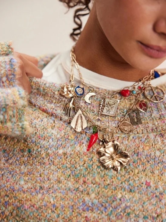 Free People Maxamillion Charm Necklace Gold Tone Flower Power - Picture 6 of 10